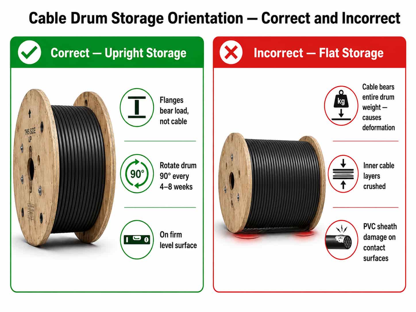 Comparison of four main industrial flexible cable types: H07RN-F rubber, H05VV-F PVC, welding cable and trailing cable showing construction differences