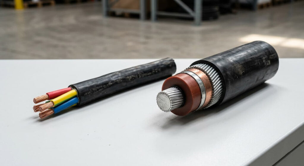 Side-by-side comparison of low voltage power cable and medium voltage armored cable for B2B procurement