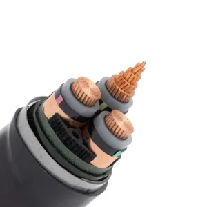 Three core power cable with copper conductors and multiple insulation layers, designed for stable power transmission