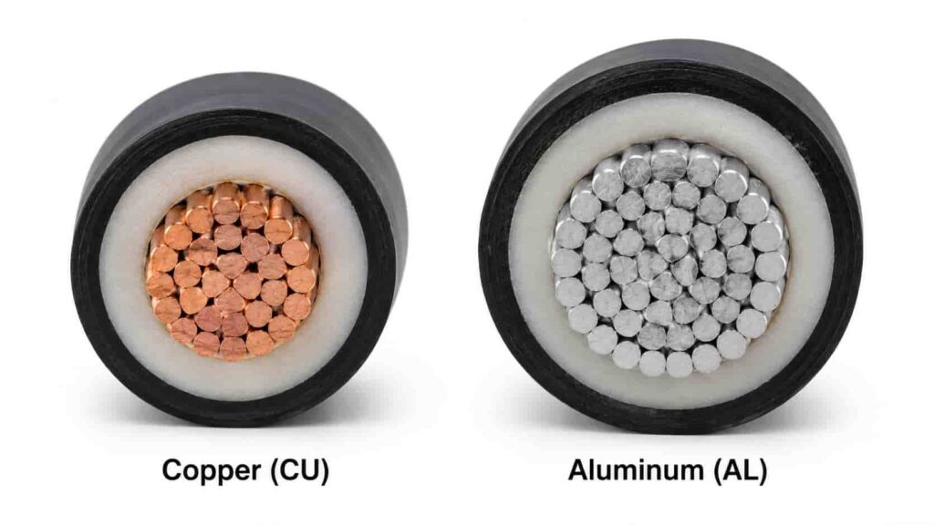 Side-by-side comparison of copper conductor cable and aluminum conductor cable cross-sections for B2B procurement reference